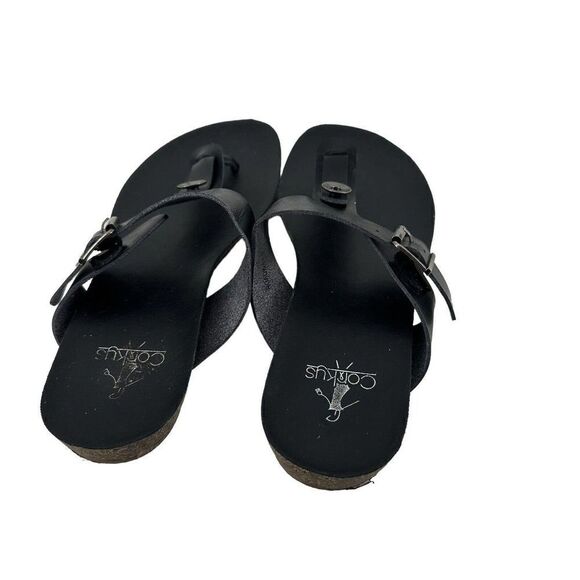 Corkys Thong Sandals Black Leather Womens Size 8 Roadway Classic Open Toe Flat - Picture 4 of 9